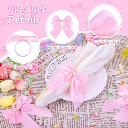Bow Napkin Ring Set of 12, Pink Napkin Ring Holder Satin Pink Bow Napkin Buckle Bowknot Dinner Table Ring for Bow Party Decorations Coquette Party Bachelorette Bridal Baby Shower Wedding