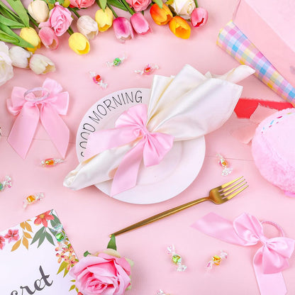 Bow Napkin Ring Set of 12, Pink Napkin Ring Holder Satin Pink Bow Napkin Buckle Bowknot Dinner Table Ring for Bow Party Decorations Coquette Party Bachelorette Bridal Baby Shower Wedding