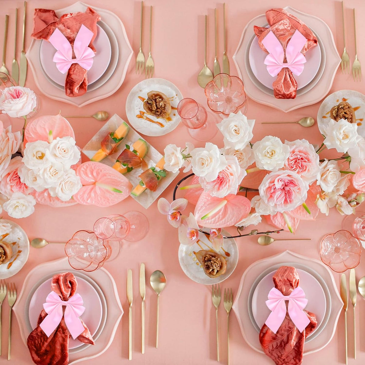 Bow Napkin Ring Set of 12, Pink Napkin Ring Holder Satin Pink Bow Napkin Buckle Bowknot Dinner Table Ring for Bow Party Decorations Coquette Party Bachelorette Bridal Baby Shower Wedding
