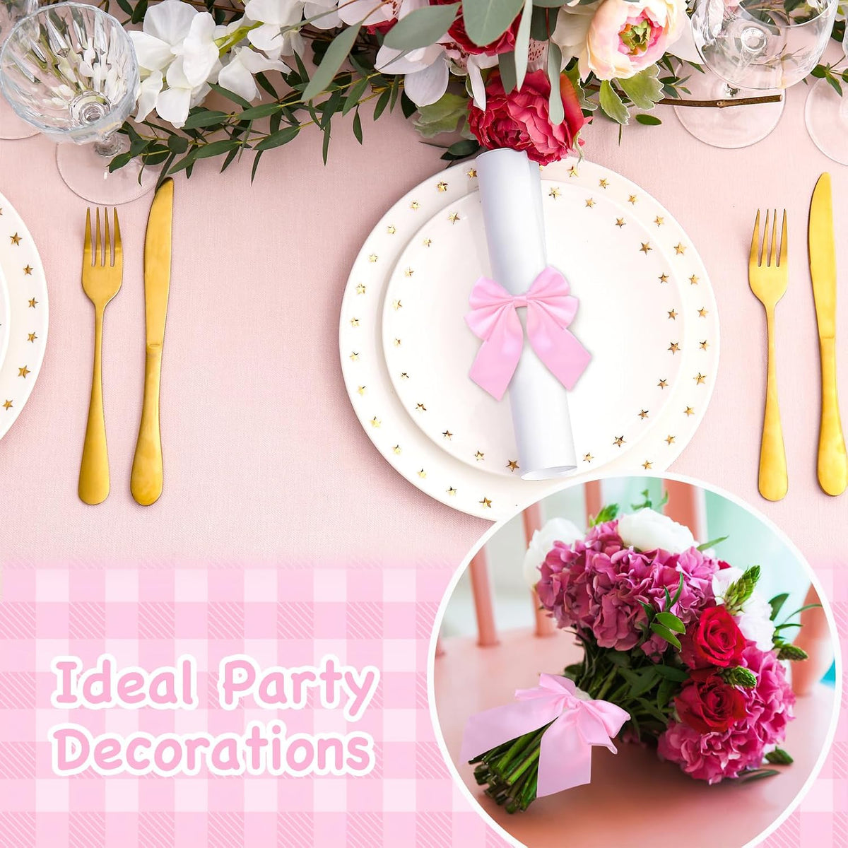 Bow Napkin Ring Set of 12, Pink Napkin Ring Holder Satin Pink Bow Napkin Buckle Bowknot Dinner Table Ring for Bow Party Decorations Coquette Party Bachelorette Bridal Baby Shower Wedding