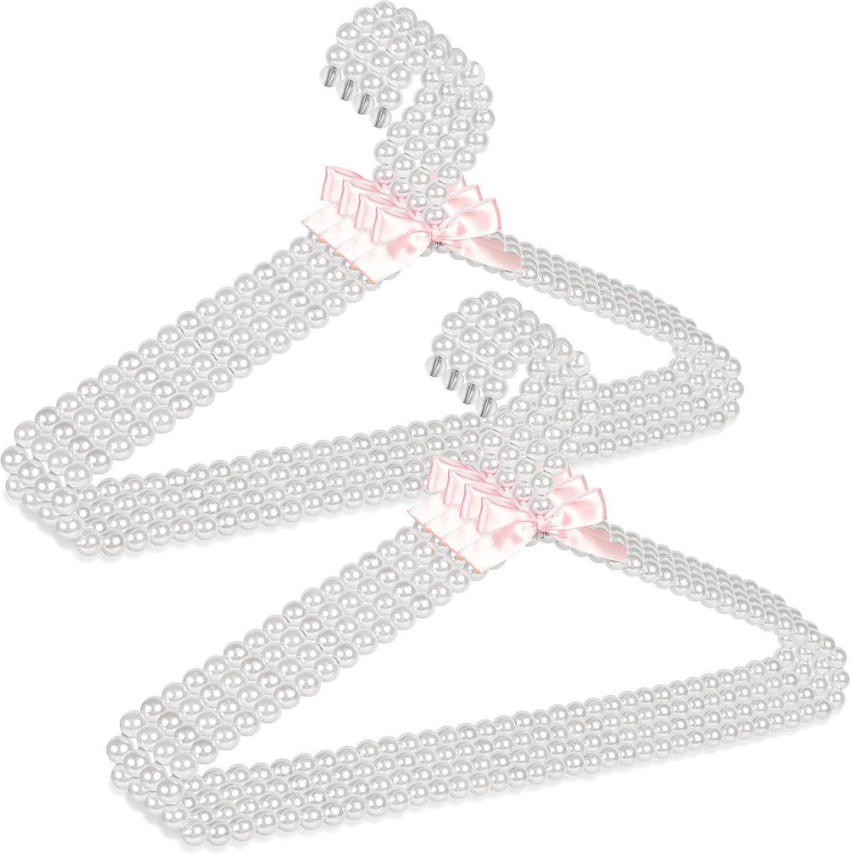 Concepts Premium Heavy Duty Pearl Hangers with Pink Ribbon Trim for Wedding and Engagement Gowns - Slim Design Also Can Be Used for Suits and Shirts (White Pearl, 8 Pack)