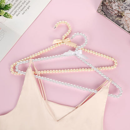 Concepts Premium Heavy Duty Pearl Hangers with Pink Ribbon Trim for Wedding and Engagement Gowns - Slim Design Also Can Be Used for Suits and Shirts (White Pearl, 8 Pack)