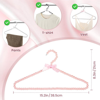Concepts Premium Heavy Duty Pearl Hangers with Pink Ribbon Trim for Wedding and Engagement Gowns - Slim Design Also Can Be Used for Suits and Shirts (White Pearl, 8 Pack)