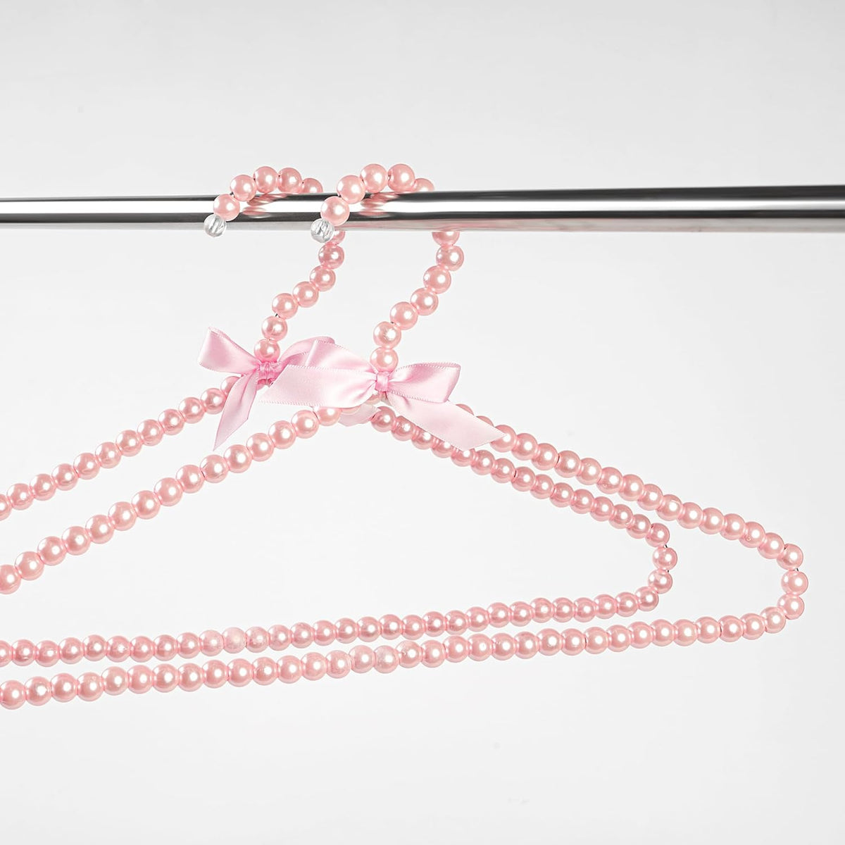 Concepts Premium Heavy Duty Pearl Hangers with Pink Ribbon Trim for Wedding and Engagement Gowns - Slim Design Also Can Be Used for Suits and Shirts (White Pearl, 8 Pack)