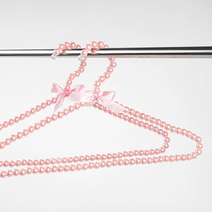 Concepts Premium Heavy Duty Pearl Hangers with Pink Ribbon Trim for Wedding and Engagement Gowns - Slim Design Also Can Be Used for Suits and Shirts (White Pearl, 8 Pack)