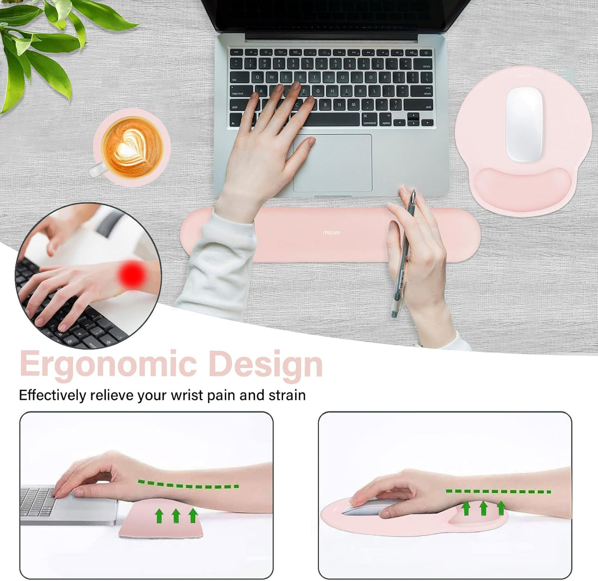Wrist Rest Support for Mouse Pad&Keyboard Set, Chalk Pink