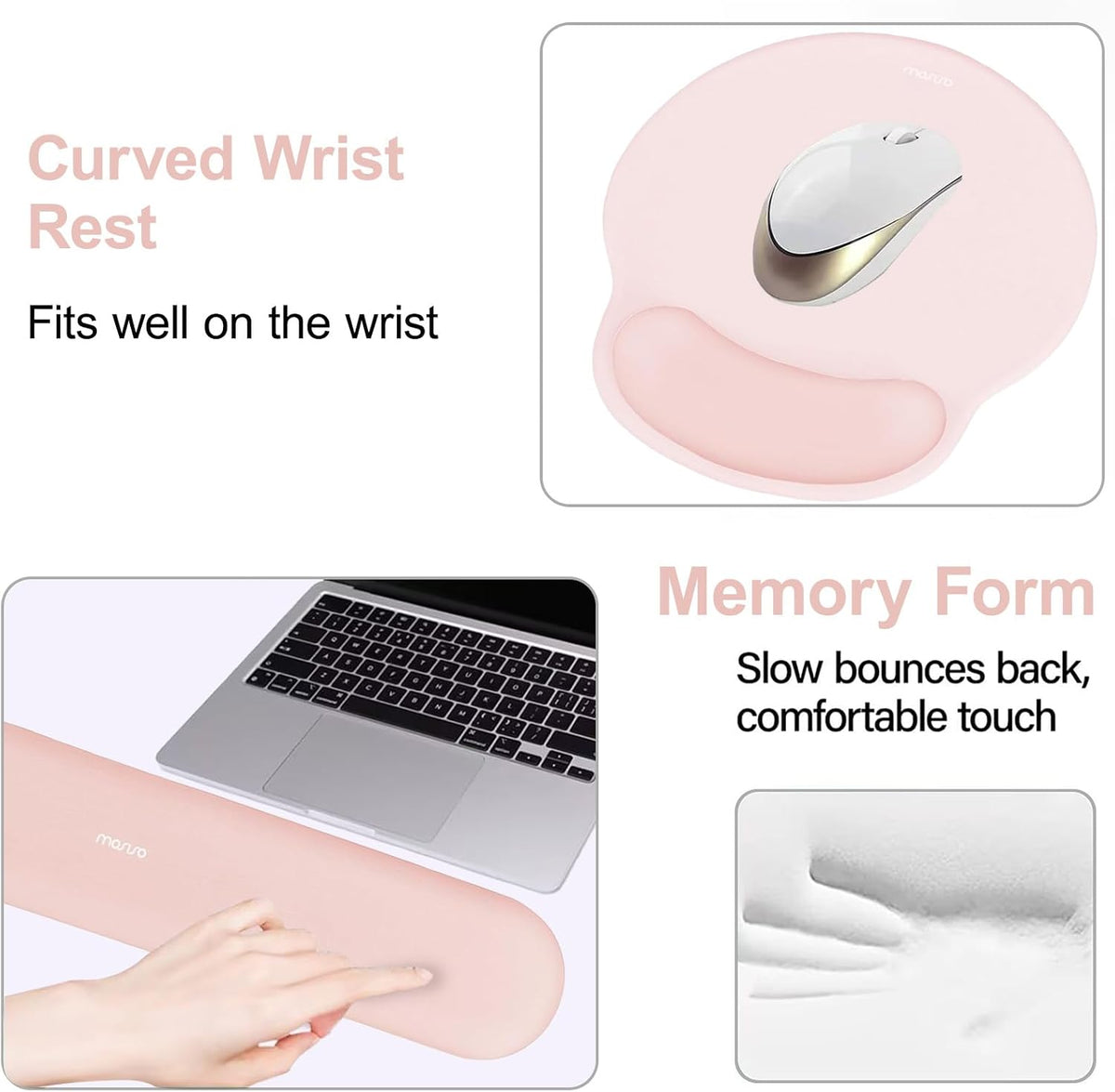 Wrist Rest Support for Mouse Pad&Keyboard Set, Chalk Pink