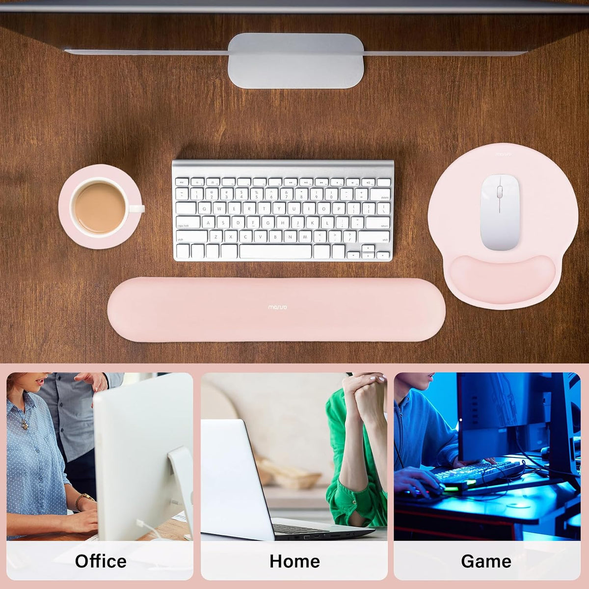 Wrist Rest Support for Mouse Pad&Keyboard Set, Chalk Pink