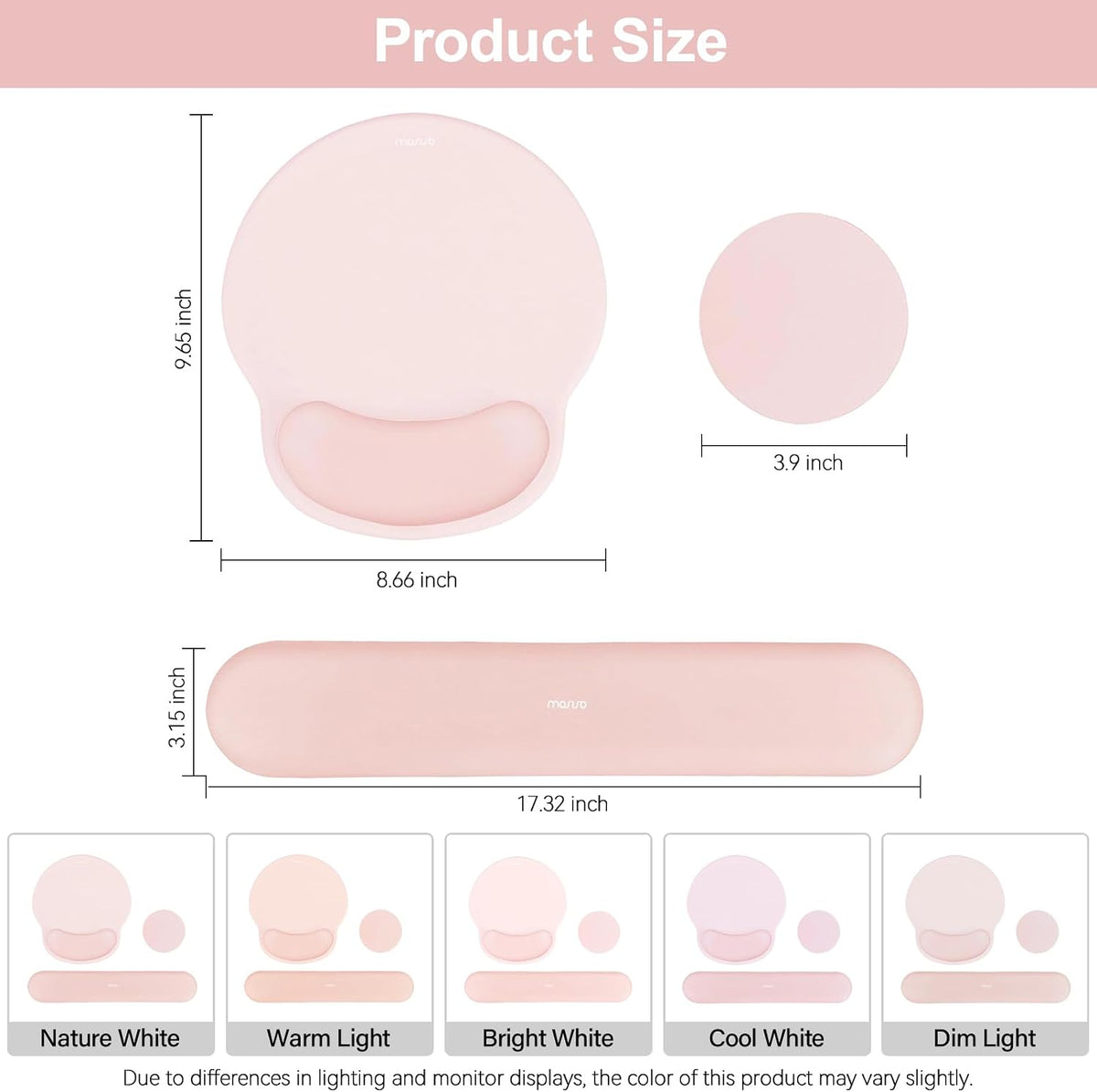 Wrist Rest Support for Mouse Pad&Keyboard Set, Chalk Pink