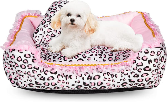 Cute Pink Leopard Dog Bed Indoor for Small Dogs and Cat Beds