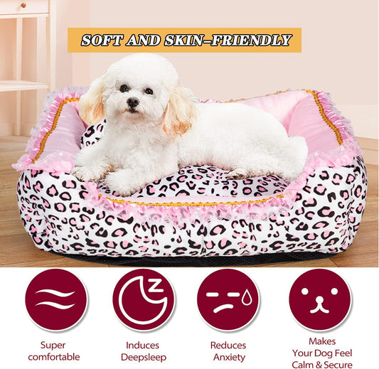 Cute Pink Leopard Dog Bed Indoor for Small Dogs and Cat Beds