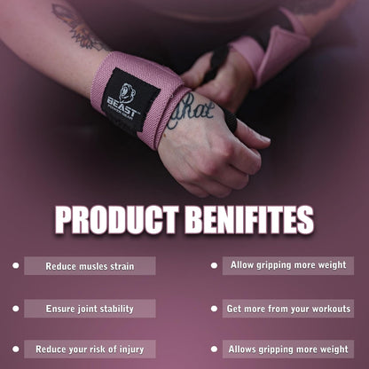 Improved Lifting Support & Stability - Gym Wrist Wraps for Weightlifting 14" Premium Quality Hand Wraps with Thumb Loop - Weight Lifting Wrist Wraps for Pain & Support