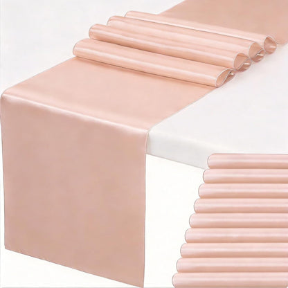 10 Pack Satin Table Runner Blush Pink 12 x 108 inches Long, Light Pink Table Runners for Wedding, Party, Birthday Decor