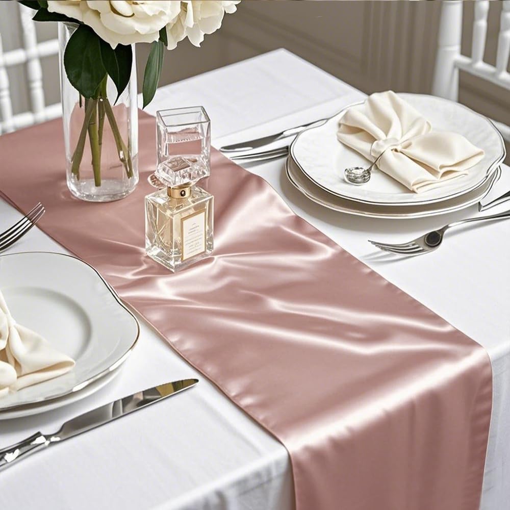 10 Pack Satin Table Runner Blush Pink 12 x 108 inches Long, Light Pink Table Runners for Wedding, Party, Birthday Decor