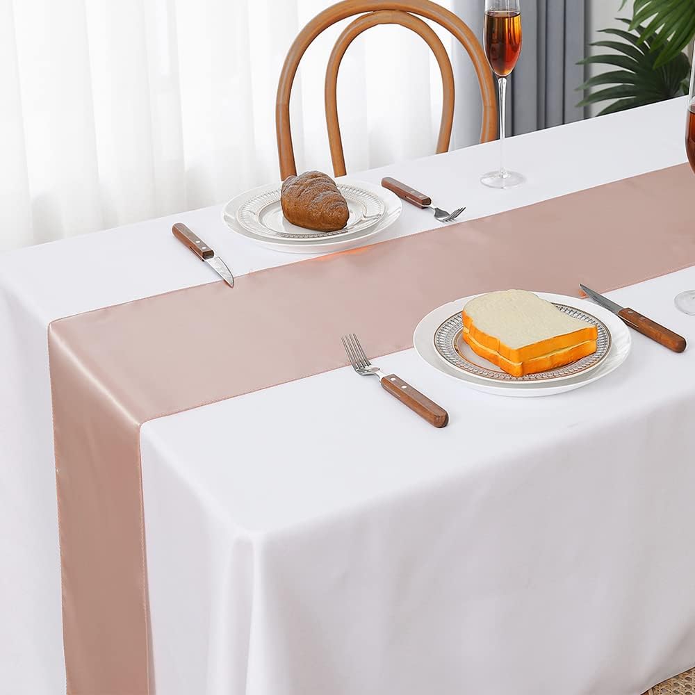 10 Pack Satin Table Runner Blush Pink 12 x 108 inches Long, Light Pink Table Runners for Wedding, Party, Birthday Decor