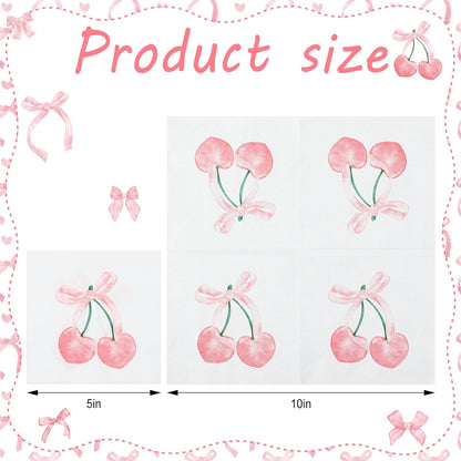 100 Pcs 5 x 5 Inch Pink Bow Paper Napkins, 4 Styles 2 Ply Paper
