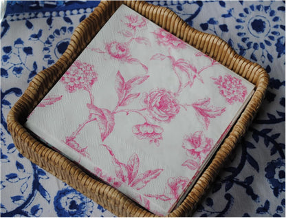 Stxy's 3-PLY Pink Floral Napkins (60ct) (Smudge Free & Food Grade Ink) Toile Pink and White Floral Cocktail Napkins Flower Cocktail Napkin for girls baby shower, Decoupage, girly birthday party decor