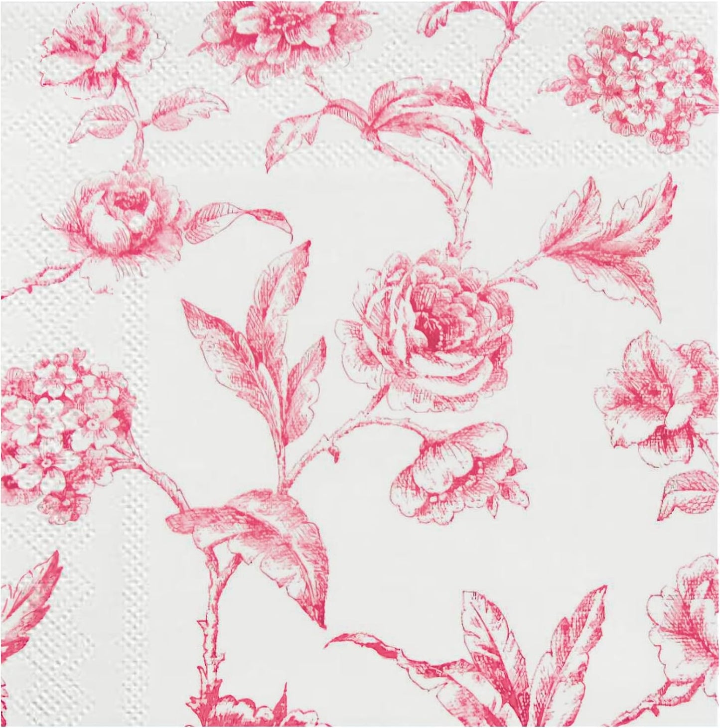 Stxy's 3-PLY Pink Floral Napkins (60ct) (Smudge Free & Food Grade Ink) Toile Pink and White Floral Cocktail Napkins Flower Cocktail Napkin for girls baby shower, Decoupage, girly birthday party decor