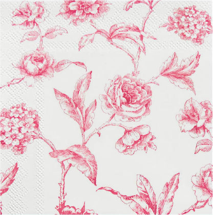 Stxy's 3-PLY Pink Floral Napkins (60ct) (Smudge Free & Food Grade Ink) Toile Pink and White Floral Cocktail Napkins Flower Cocktail Napkin for girls baby shower, Decoupage, girly birthday party decor