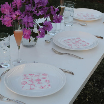 Stxy's 3-PLY Pink Floral Napkins (60ct) (Smudge Free & Food Grade Ink) Toile Pink and White Floral Cocktail Napkins Flower Cocktail Napkin for girls baby shower, Decoupage, girly birthday party decor