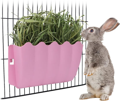 Rabbit Hanging Hay Feeder Rack Wall-Mounted for Guinea Pig, Pink