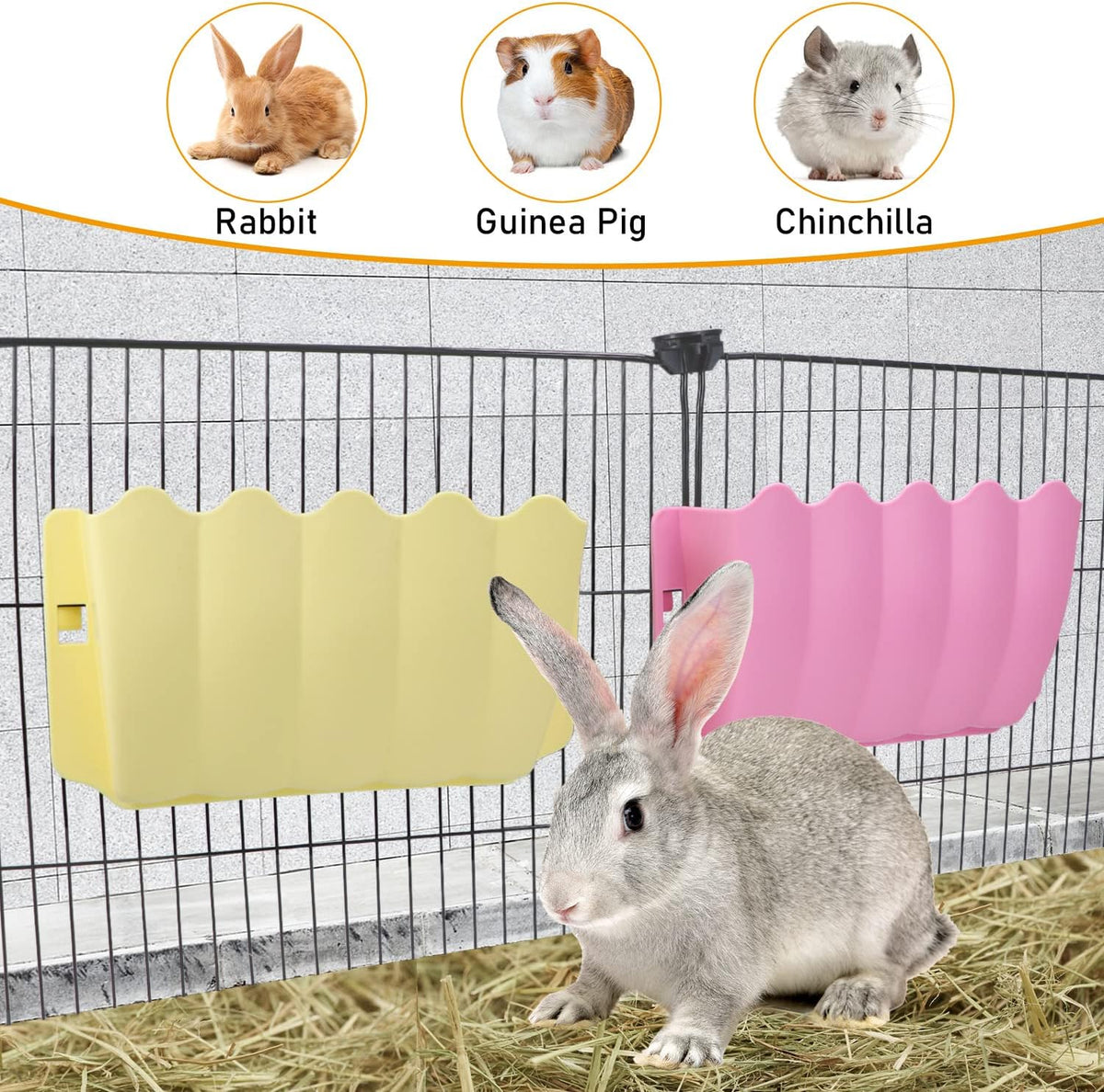 Rabbit Hanging Hay Feeder Rack Wall-Mounted for Guinea Pig, Pink