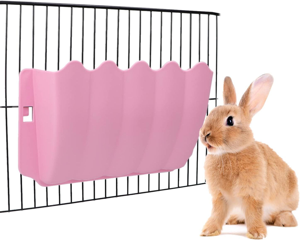 Rabbit Hanging Hay Feeder Rack Wall-Mounted for Guinea Pig, Pink