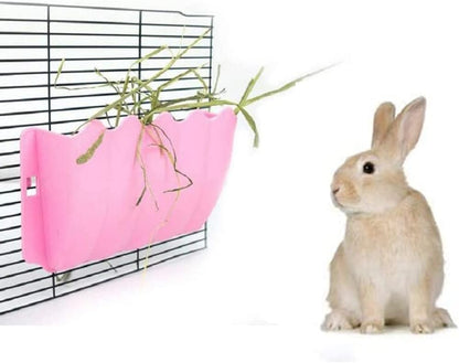Rabbit Hanging Hay Feeder Rack Wall-Mounted for Guinea Pig, Pink