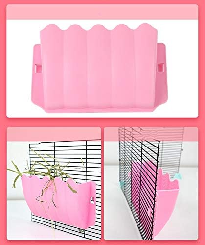 Rabbit Hanging Hay Feeder Rack Wall-Mounted for Guinea Pig, Pink