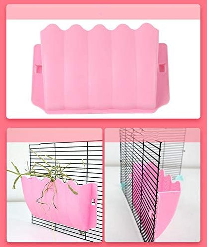 Rabbit Hanging Hay Feeder Rack Wall-Mounted for Guinea Pig, Pink