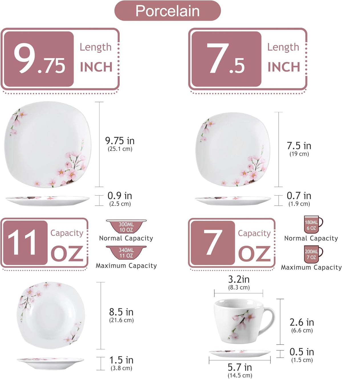 30 PCS Ceramic Dinnerware Sets for 6, Pink Floral Dish Set, ANNIE