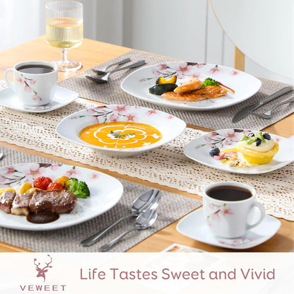 30 PCS Ceramic Dinnerware Sets for 6, Pink Floral Dish Set, ANNIE