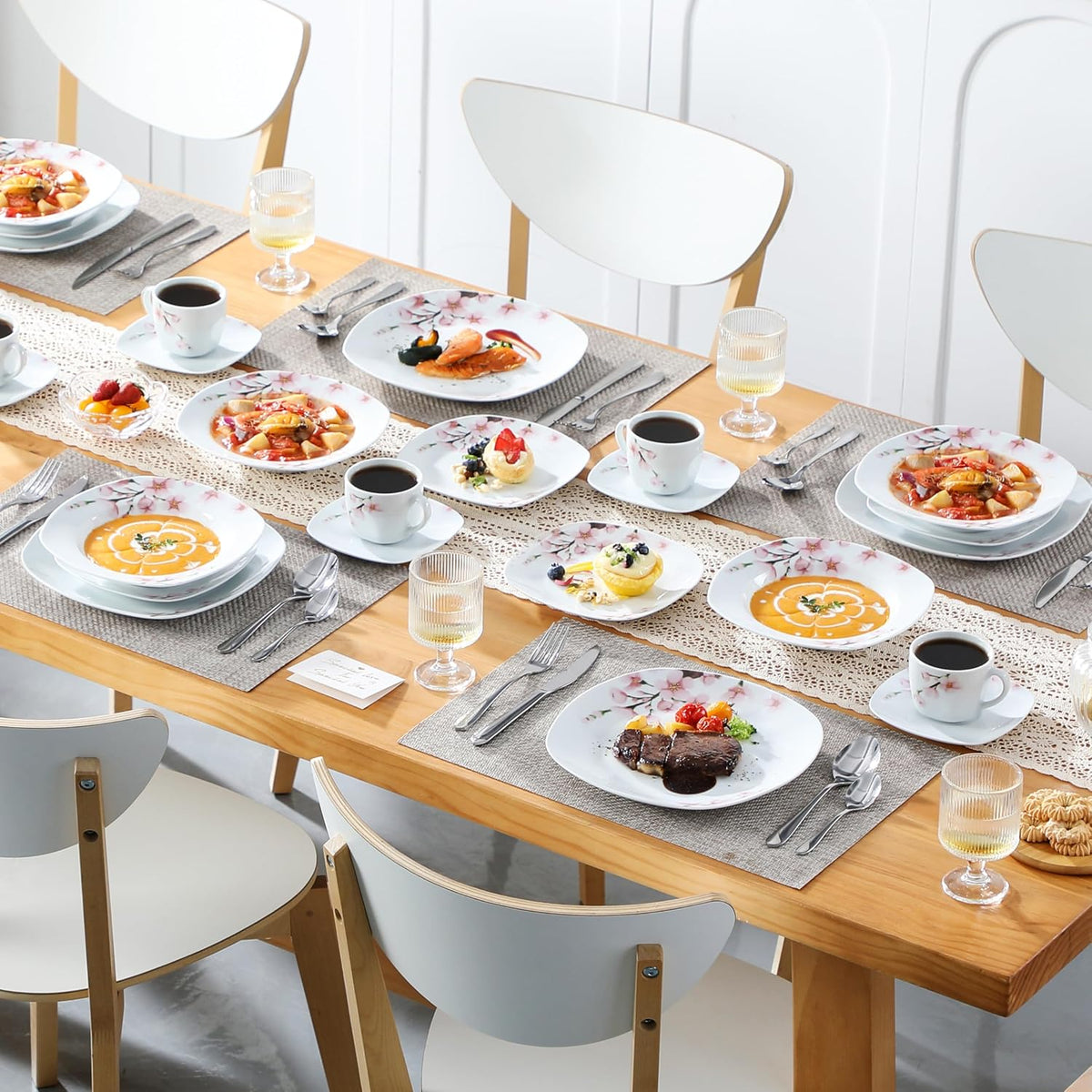 30 PCS Ceramic Dinnerware Sets for 6, Pink Floral Dish Set, ANNIE