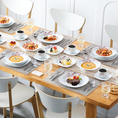 30 PCS Ceramic Dinnerware Sets for 6, Pink Floral Dish Set, ANNIE