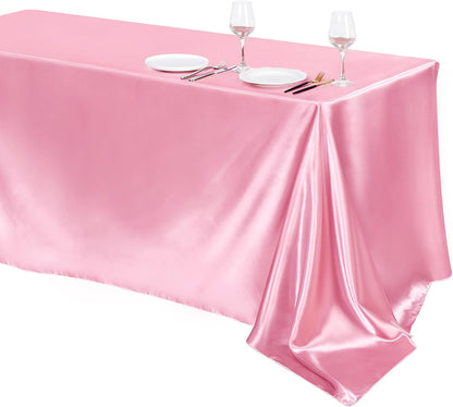1 Pack Pink Satin Tablecloth 102 x 58 Inch Overlay Table Cover