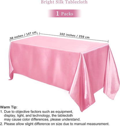 1 Pack Pink Satin Tablecloth 102 x 58 Inch Overlay Table Cover