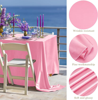 1 Pack Pink Satin Tablecloth 102 x 58 Inch Overlay Table Cover