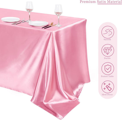 1 Pack Pink Satin Tablecloth 102 x 58 Inch Overlay Table Cover