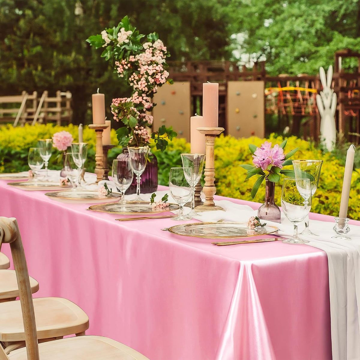 1 Pack Pink Satin Tablecloth 102 x 58 Inch Overlay Table Cover
