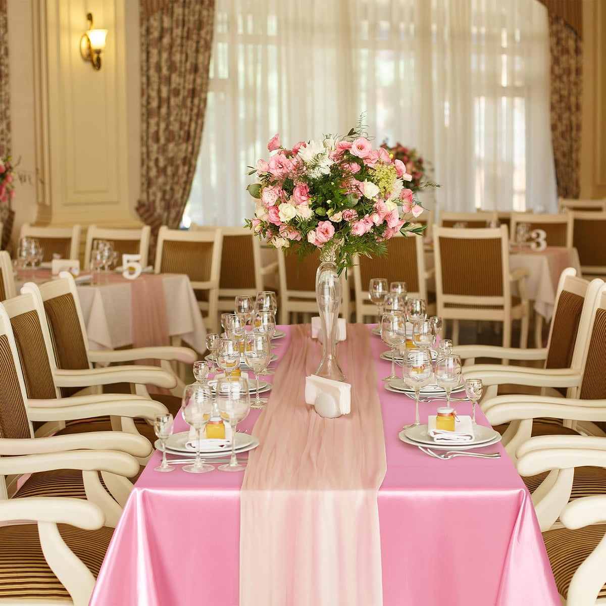 1 Pack Pink Satin Tablecloth 102 x 58 Inch Overlay Table Cover