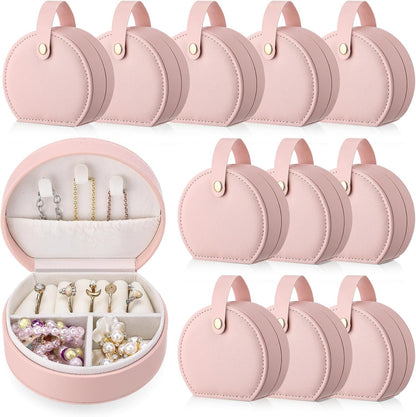 12 Pack Mini Travel Jewelry Case Bridesmaid Gifts Box Bulk Small Leather Earring Organizer for Women Proposal Return Gift (Pink)
