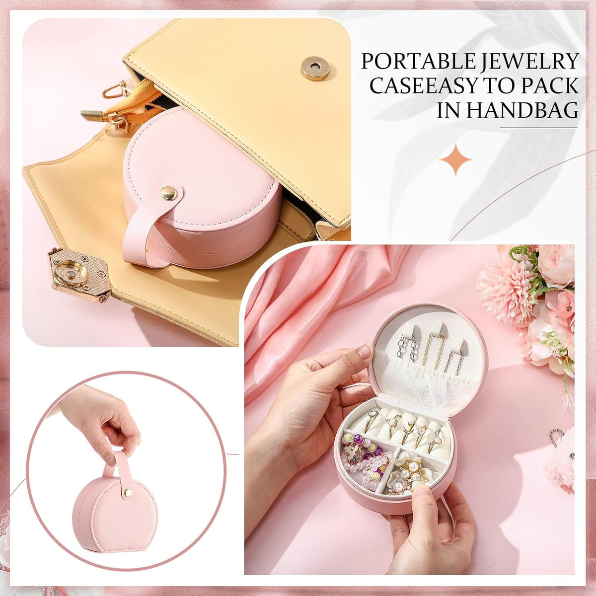 12 Pack Mini Travel Jewelry Case Bridesmaid Gifts Box Bulk Small Leather Earring Organizer for Women Proposal Return Gift (Pink)