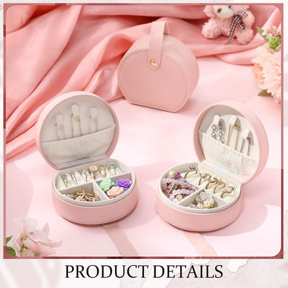 12 Pack Mini Travel Jewelry Case Bridesmaid Gifts Box Bulk Small Leather Earring Organizer for Women Proposal Return Gift (Pink)