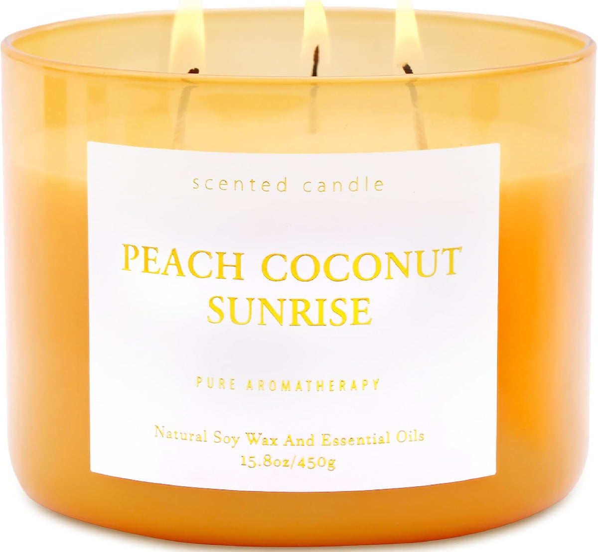 Peach Coconut Sunrise Large 3-Wick Soy Scented Candle for Home, 15.8 oz