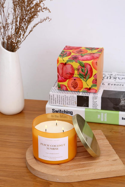 Peach Coconut Sunrise Large 3-Wick Soy Scented Candle for Home, 15.8 oz