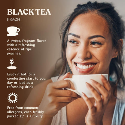 Peach Flavored Black Tea Bags, Individually Wrapped, Fruity Envelope Kenyan Peach Tea Bags, Sweet with Uplifting Aroma (Box of 20) (40g)