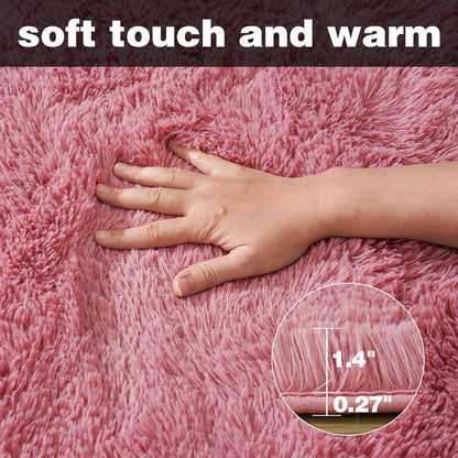 KING DARE 9x12 Large Area Rugs for Living Room, Blush Fluffy Shag Rug for Bedroom and Nursery, Non-Slip Big Fuzzy Carpet for Kids, Girls, Boys Room Dorm Home Decor Aesthetic
