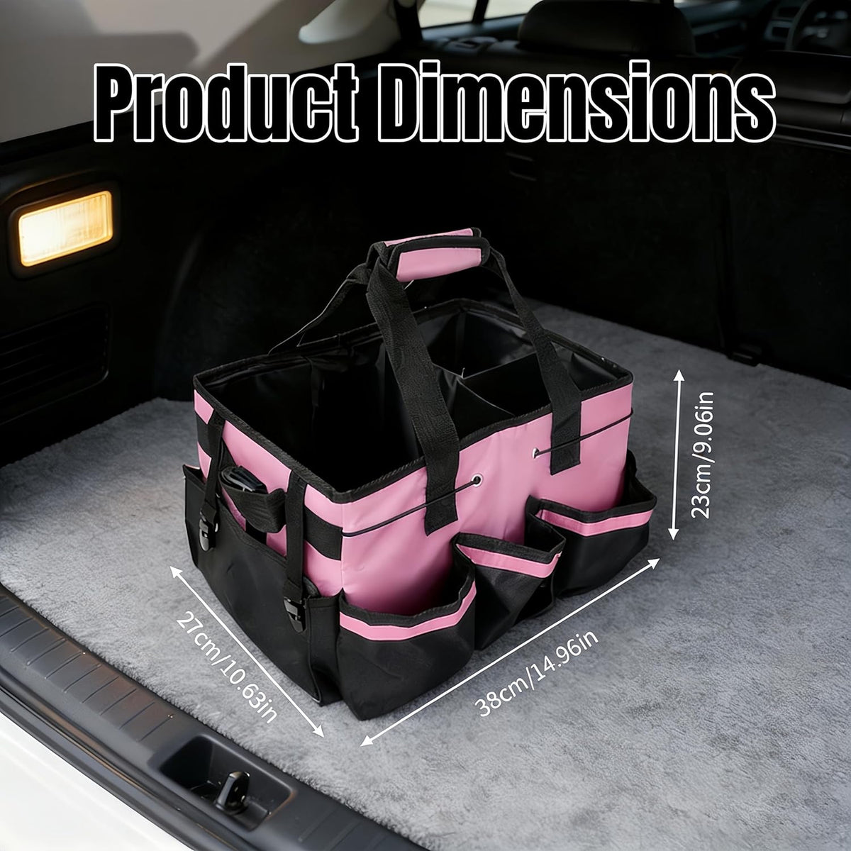 Tool Organizer Tote Bag, Pink and Black, Large Capacity with Adjustable Compartments, Portable Cleaning Storage Caddy, 14.96x10.63x9.06 Inches