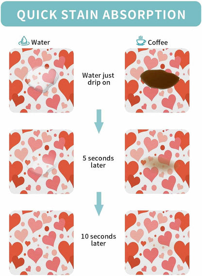 Coffee Mat for Counter, Valentine's Day Red Pink Love Heart Absorbent Hide Stain Coffee Bar Mat, Non-slip Coffee Bar Accessories Kitchen Drying Mat Fit Under Coffee Maker Espresso Machine