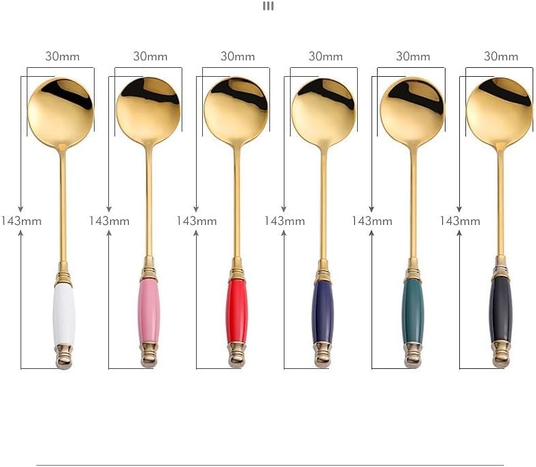 Flatware Silverware Set, 1/4/6/8/10/12 Pieces Ceramic Handle 304 Stainless Steel Spoon Cake Dessert Spoon Retro Coffee Spoon, Tableware Cutlery Set(Pink,4Pcs)